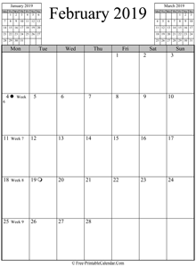 february 2019 calendar vertical