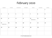 february 2020 calendar printable with holidays