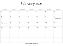 february 2021 calendar printable holidays