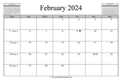 February 2024 Calendar (horizontal)