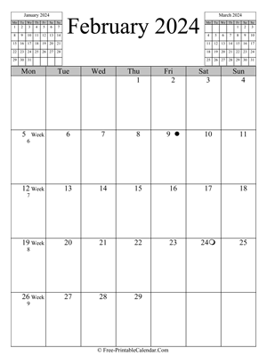 february 2024 calendar vertical