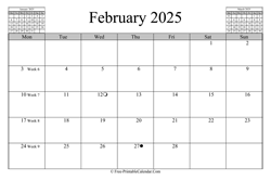 February 2025 Calendar (horizontal)