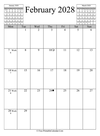 february 2028 calendar vertical