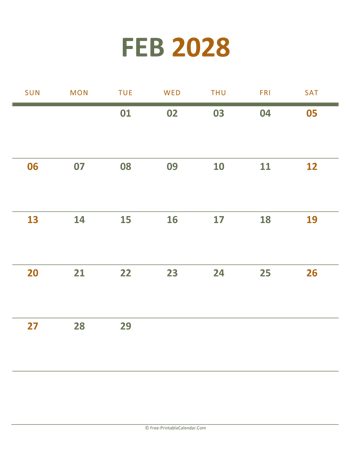 february 2028 printable calendar