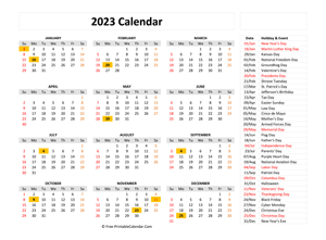 free printable calendar 2023 with holidays