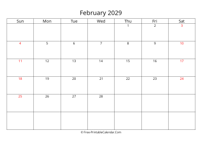 Printable Calendar February 2029