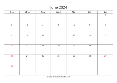 Printable Calendar June 2024