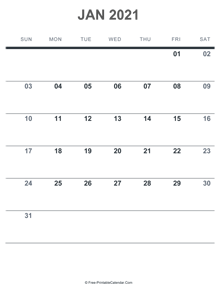 january 2021 printable calendar