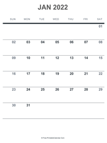 january 2022 printable calendar
