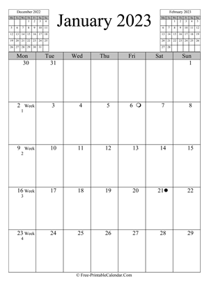 january 2023 calendar vertical