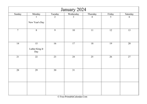 january 2024 calendar printable holidays