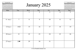January 2025 Calendar (horizontal)