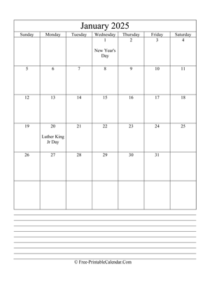 january 2025 editable calendar with notes space