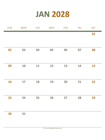 january 2028 printable calendar