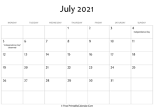 july 2021 calendar printable holidays