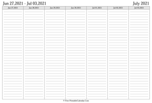 july 2021 weekly calendar landscape layout
