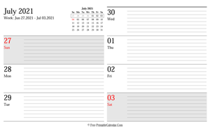 july 2021 weekly calendar planner landscape layout
