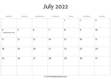 july 2022 calendar printable holidays