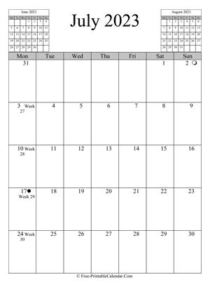 july 2023 calendar vertical