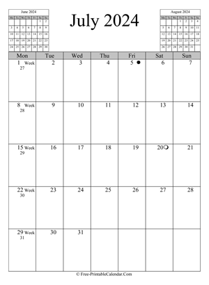 july 2024 calendar vertical