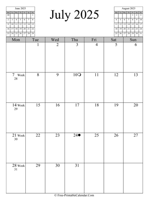 july 2025 calendar vertical