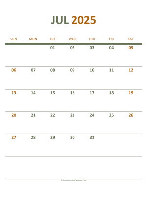 july 2025 printable calendar