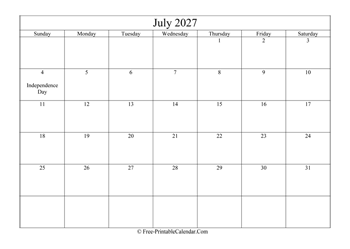 july 2027 calendar printable holidays