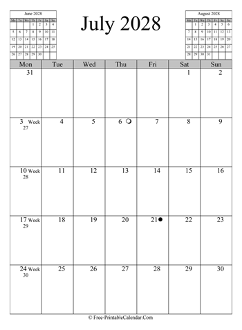 july 2028 calendar vertical