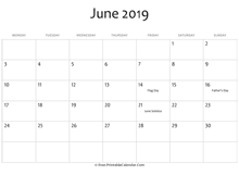 june 2019 calendar printable holidays