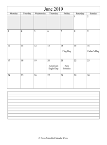 june 2019 editable calendar notes portrait