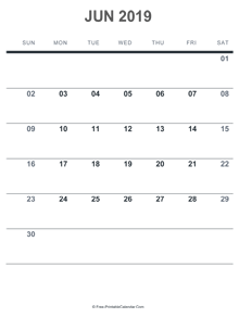 june 2019 printable calendar