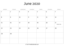 june 2020 calendar printable holidays