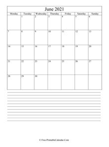 june 2021 editable calendar notes portrait