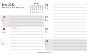 june 2022 weekly calendar planner landscape layout