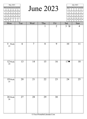 june 2023 calendar vertical