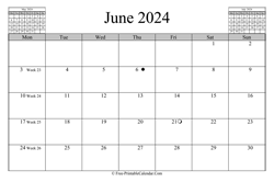 June 2024 Calendar (horizontal)
