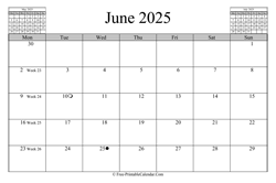 june 2025 calendar horizontal