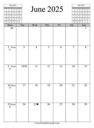 june 2025 calendar vertical