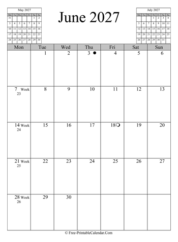 june 2027 calendar vertical