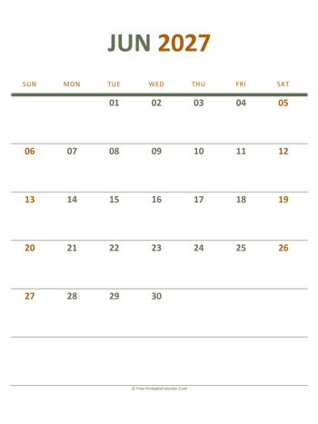 june 2027 printable calendar
