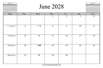 june 2028 calendar horizontal