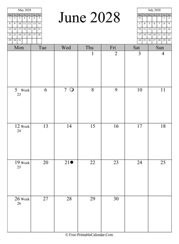 june 2028 calendar vertical