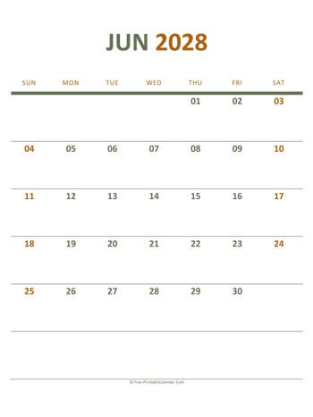 june 2028 printable calendar