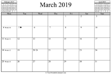 March 2019 Calendar (horizontal)