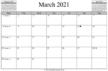 march 2021 calendar horizontal
