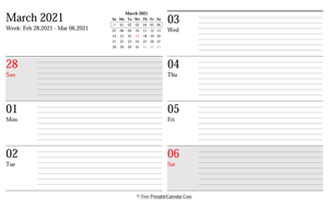 march 2021 weekly calendar planner landscape layout
