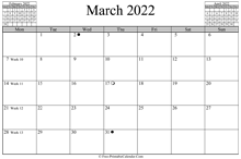 march 2022 calendar horizontal