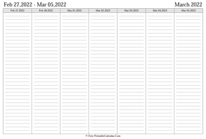 march 2022 weekly calendar landscape layout