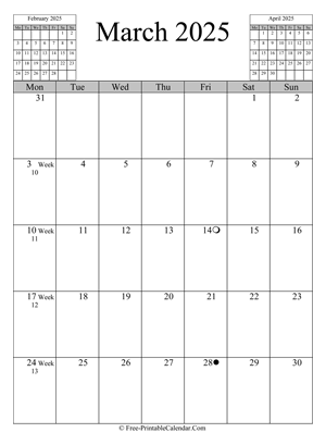 march 2025 calendar vertical