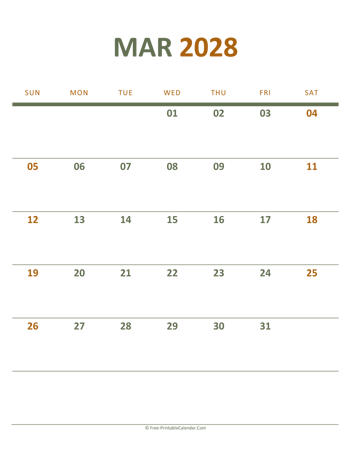 march 2028 printable calendar